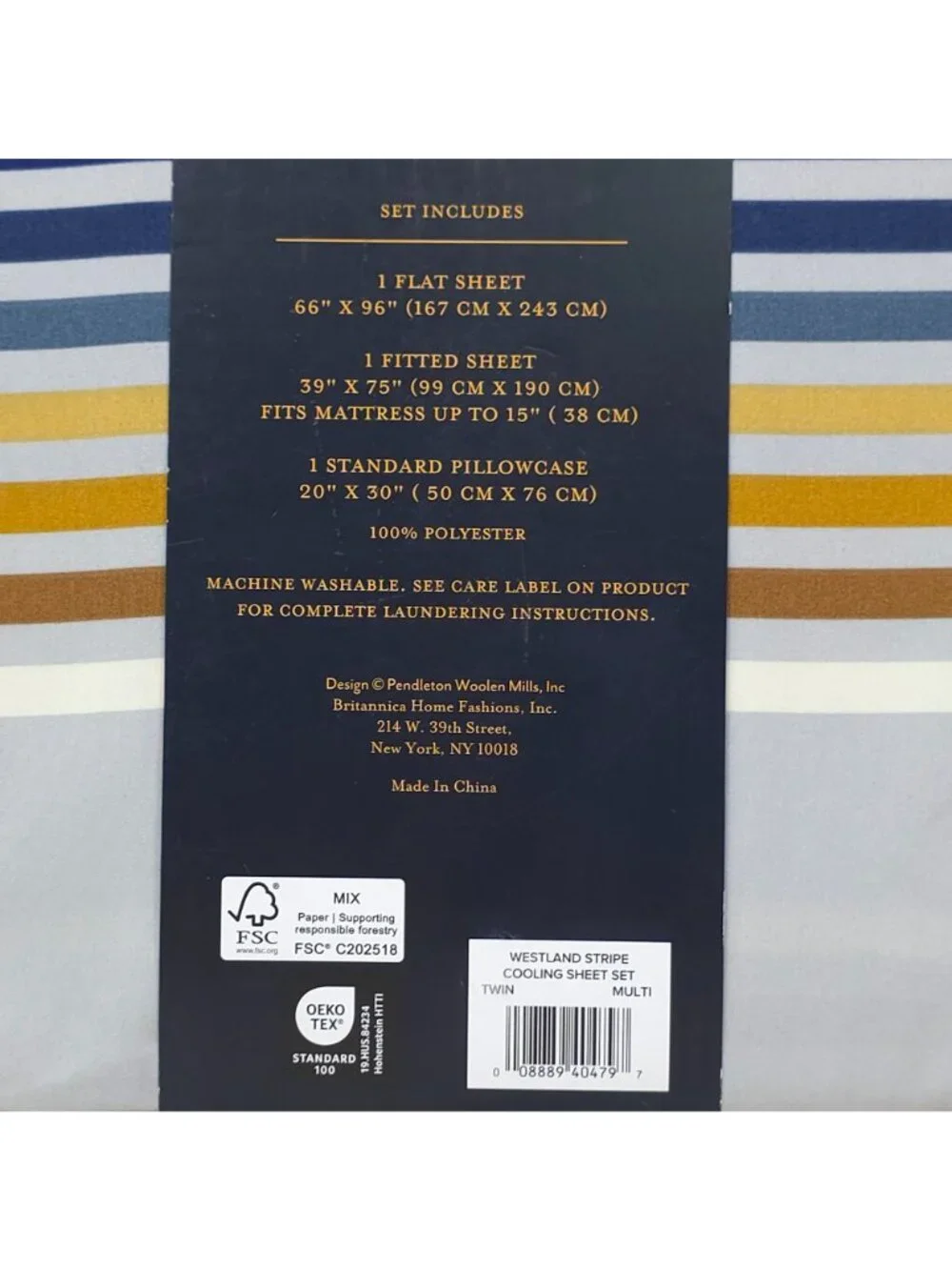 Pendleton Cooling Technology Twin Sheet Set Gray Westland Stripe Easy Care